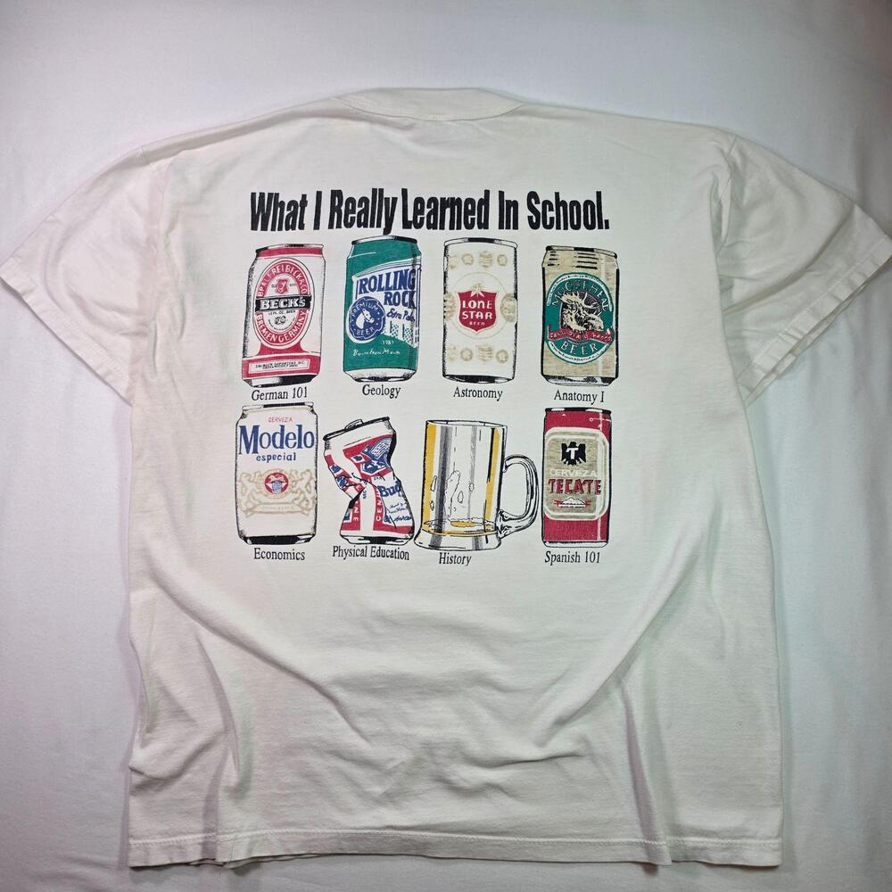Vintage 90s Spring Break What I Really Learned In School Shirt XL White Beer